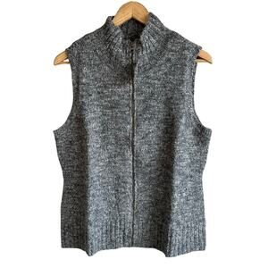 J. Jill Full Zip Wool Alpaca Blend Sweater Vest Gray Marled Knit M
